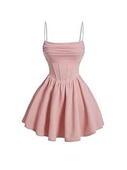 LXXWMxBH Summer Mini Dresses for Women 2024 Pleated Waist